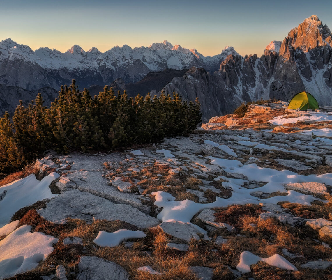 Alba rossa. Parco Naturale Tre Cime, Dolomiti di Sesto, Italia.