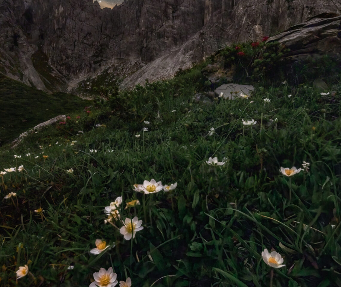 Nelle solitarie notti sotto le stelle, qui fra scenari di antica bellezza, l’intima connessione col tutto è un processo profondo e inevitabile. Parco Naturale Dolomiti Friulane, Italia.